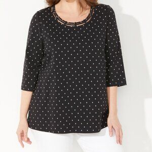 NEW - Catherines Suprema® Strappy Neckline Top - Black & White - Size 4X